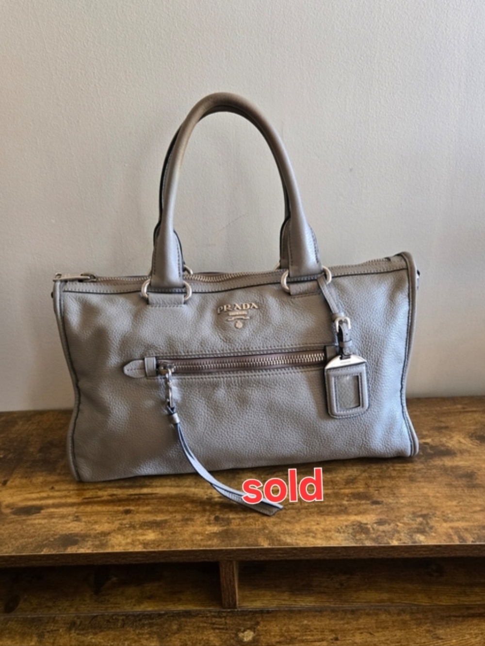 Prada Gray Leather Top-Handle Satchel